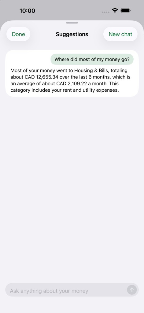 AI chat answering where most of the money went